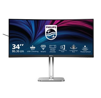 מסך מחשב עסקי 34 אינץ' קעור כולל KVM פיליפס Philips 34B2U5600C/00 34 Inch Curved Business 3440x1440 WQHD 100Hz VA 4ms HDMI DP USB RJ45 Speaker